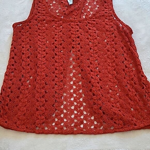 Mimi Chica Women's XS Crochet Rusty Red Overlay Tank Top Criss Cross Back Boho - Picture 5 of 15